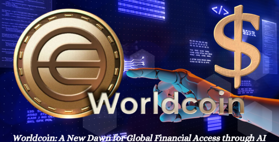 Worldcoin logo against a background of interconnected nodes.