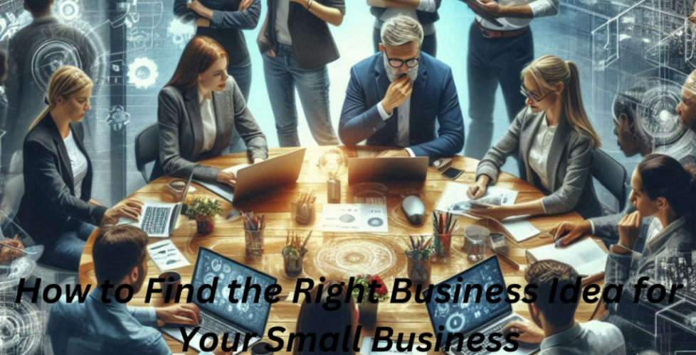 A group of people engaged in a brainstorming session, working together to find the perfect business idea for a small business in an office setting.