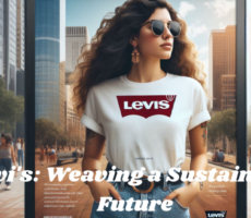 A professional advertisement featuring a girl standing and wearing sunglasses and Levi's jeans, showcasing fashion, innovation, and inclusivity.