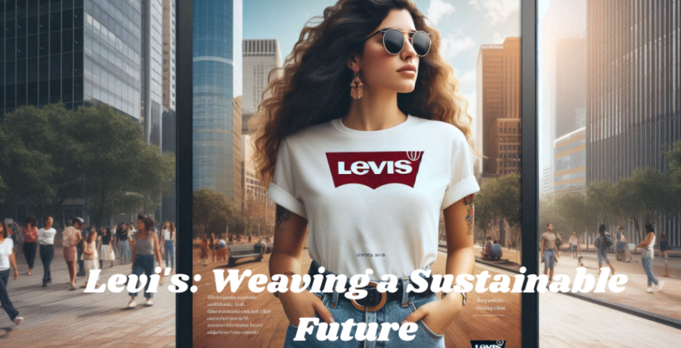 A professional advertisement featuring a girl standing and wearing sunglasses and Levi's jeans, showcasing fashion, innovation, and inclusivity.