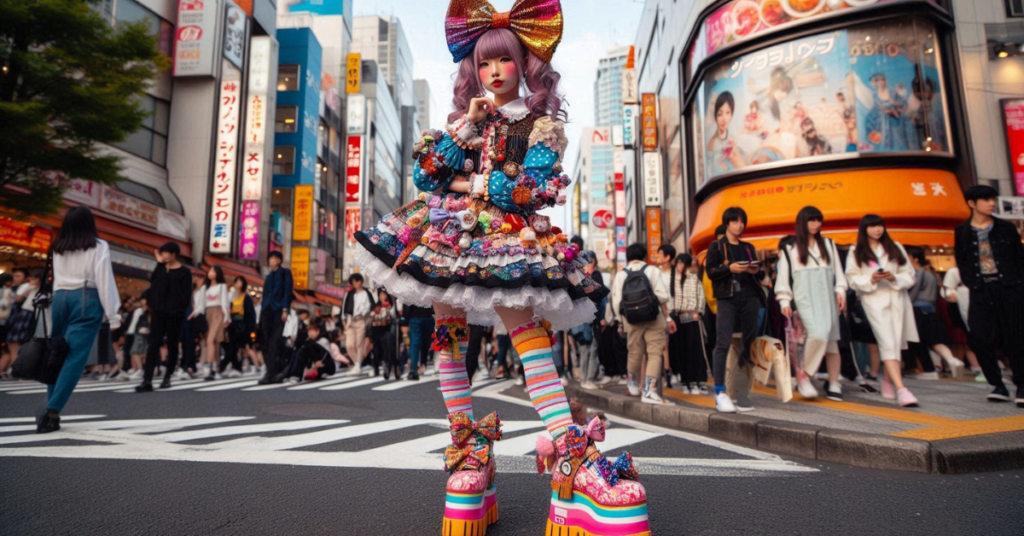 Harajuku fashion model showcasing vibrant Japanese Street Fashion.